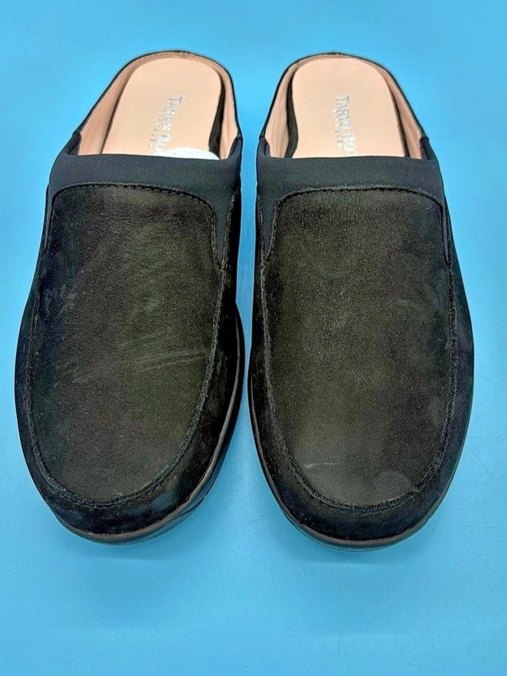 Taryn Rose Akiva Black Nubuck Slip-On Mules Clogs Comfort Shoes Size 9M NEW
